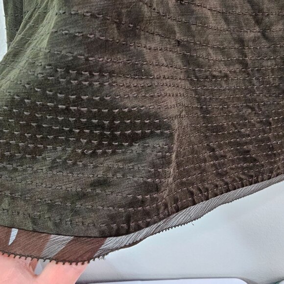 Eileen Fisher Silk/Linen Satin Weave Wonderland A-Line Skirt Sz L Olive Casual - Picture 2 of 14